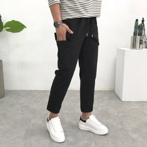 간빠레 빅사이즈 크롭 밴딩 고스판 슬림 일자 면 카고바지