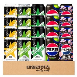 [데이리이츠] 펩시콜라 칠성사이다 뚱캔 5종 4캔씩 20캔 (펩시제로라임 펩시제로피치향 사이다제로 사이다제로유자 사이다제로라임), 1박스, 355ml