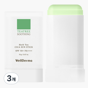 웰더마 티트리 수딩 허브톡스 시카 제로세범 산뜻보송 선스틱 SPF50 PA++++, 19g, 3개