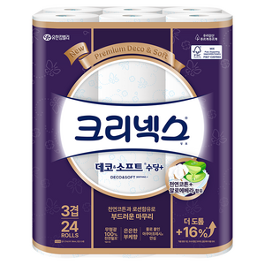 크리넥스 데코 앤 소프트 수딩플러스 천연펄프 3겹 고급롤화장지, 27m, 24개입, 1개