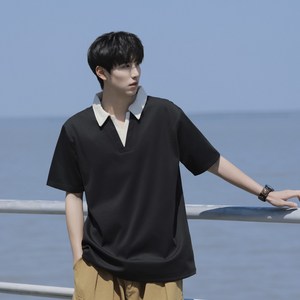 ANYOU 남성 오버핏 V넥 반팔 티셔츠