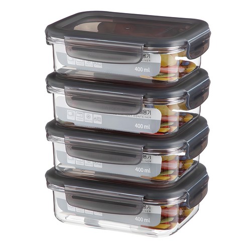코멧 국내생산 BPA FREE 클리어 직사각 밀폐용기, 4개, 400ml