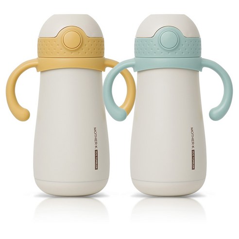마더케이 허그 보온 빨대컵, 350ml, 2개, 민트 + 머스터드