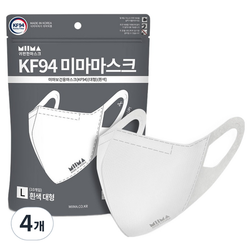 미마 보건용 마스크 대형L 성인용 KF94, 10개입, 4개, 흰색