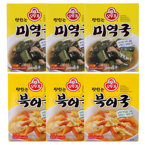 오뚜기 맛있는 즉석 미역국 18g x 3p + 맛있는 즉석 북어국 34g x 3p, 1세트, 52g