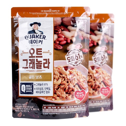 롯데제과 퀘이커 오트 그래놀라 시리얼 골든넛츠, 350g, 2개