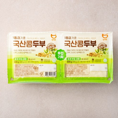 [로켓프레시] 생채움 국산콩두부, 300g, 2개