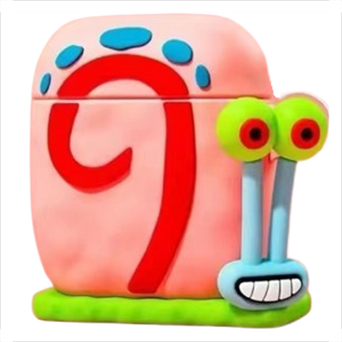 거친언니 귀여운 캐릭터 패턴 실리콘 커버 에어팟 케이스, 핑크 달팽이 + 고리 airpods 1/2, 1개, 단일상품