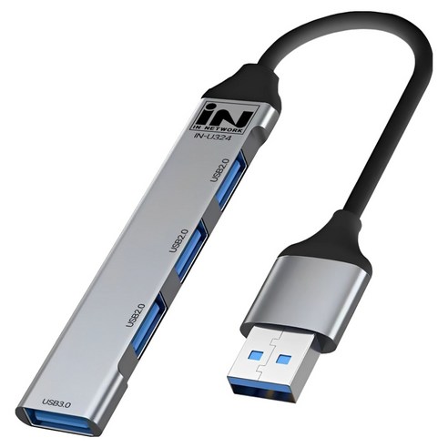 인네트워크 USB3.0 1포트 USB2.0 3포트 알루미늄 초슬림 USB 4포트 확장 허브 IN-U324, 1개