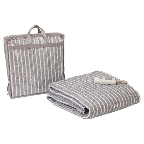한일의료기 슬리브 워셔블 이중열선 탄소 전기요 HL-D210(25), 그레이&스트라이프, 대(135 x 180 cm)