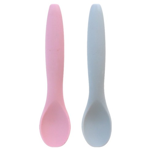 쑥쑥 실리콘 이유식 스푼 2종 세트, 피치, 그레이, 1세트