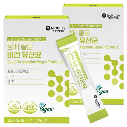 맥널티바이오 장에 좋은 비건 유산균 30p, 60g, 2개