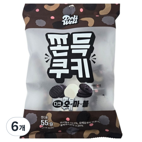 델리웰리 쫀득쿠키 다크 오마블, 55g, 6개
