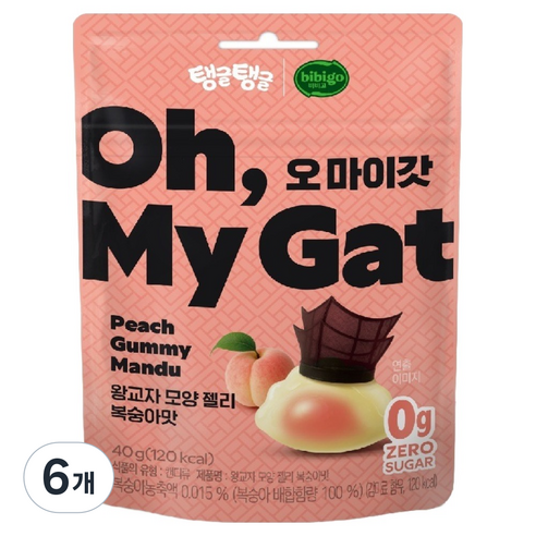 비비고 탱글탱글 오마이갓 왕교자 모양 젤리 복숭아맛 1개입, 6개, 40g