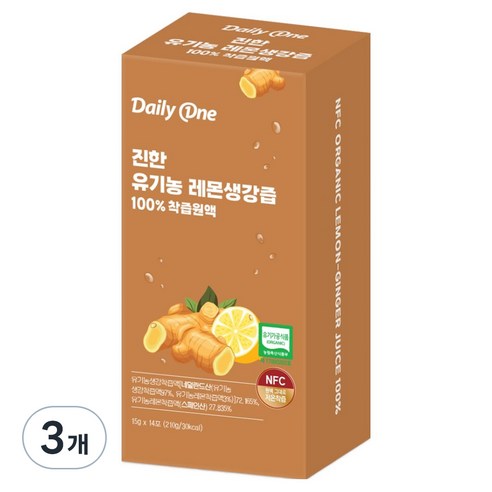 데일리원 진한 유기농 레몬생강즙 100 착즙 원액, 210g, 3개