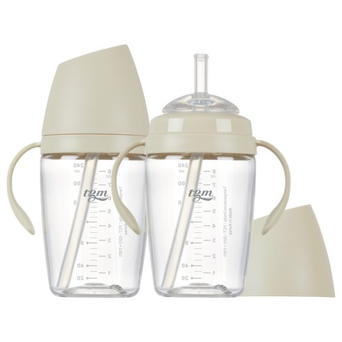 티지엠 쌀알 트라이탄 빨대컵, 240ml, 2개, 라이스베이지