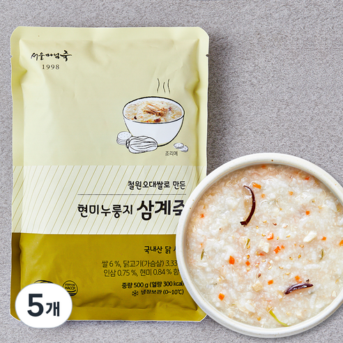 [로켓프레시] 서울마님죽 현미누룽지삼계죽 (냉장), 500g, 5개