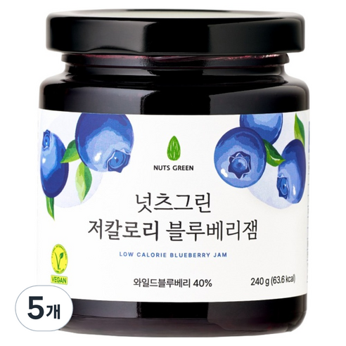 넛츠그린 저칼로리 블루베리잼, 5개, 240g