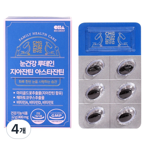 씨엠지제약 눈건강 루테인 지아잔틴 아스타잔틴 12g, 4개, 30정