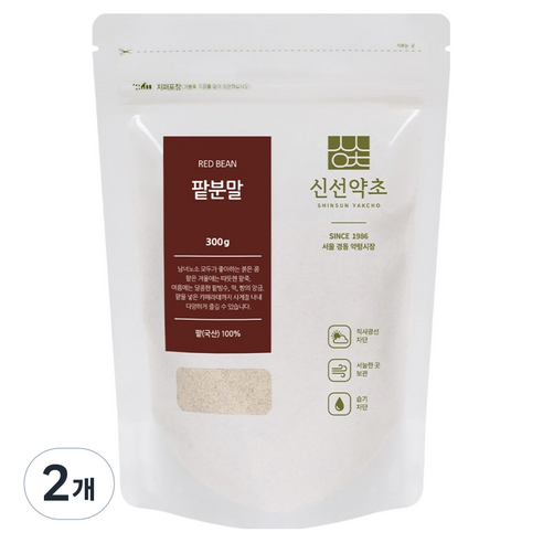 신선약초 국내산 팥가루 분말 파우더 국산팥 100% 곡물가루 베이킹요리재료, 300g, 2개
