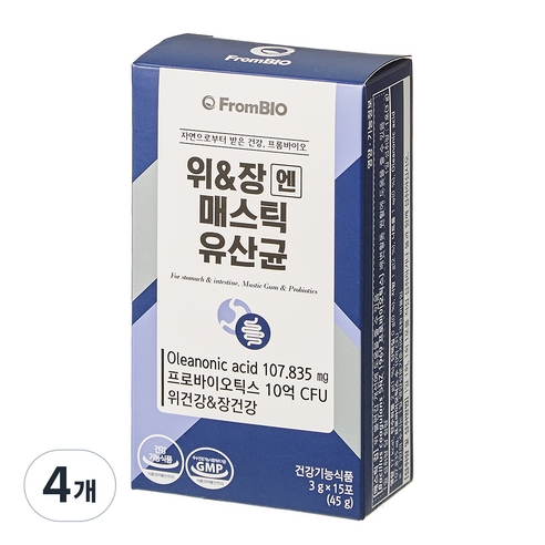프롬바이오 위 앤 장엔 매스틱 유산균, 15회분, 45g, 4개