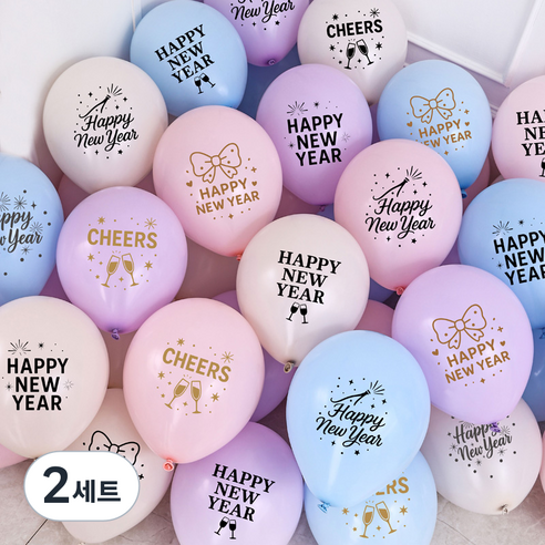 피앤비유니티 신년 레터링 인쇄풍선 30종 세트, 05 파스텔 믹스 핑크 라일락 스카이블루 화이트, 2세트