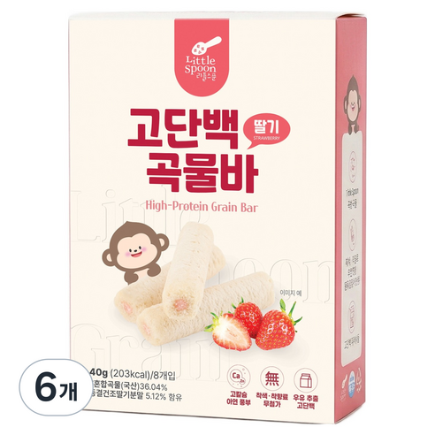 리틀스푼 고단백 곡물바, 6개, 40g, 딸기맛
