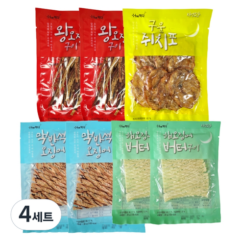 더먹다 자연오감 해오징어 버터구이 2p + 맥반석 오징어 2p + 왕오징어 구이 2p + 구운 취치포 1p 세트