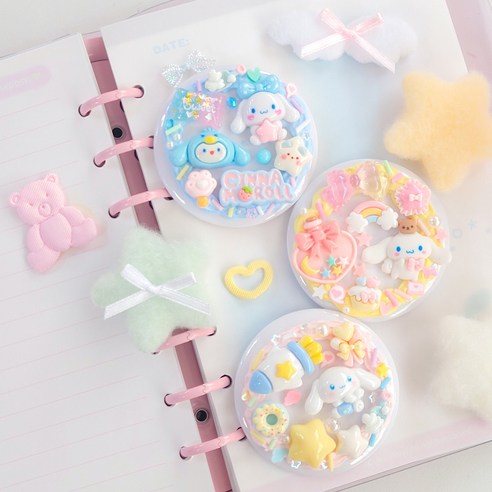 (시나모롤 테마) 캔뱃지 3개 만들기 세트 4.5cm 꾸미기 키트 DIY 산리오 데코덴 파츠 미술 행사, 1세트, 캔뱃지만들기