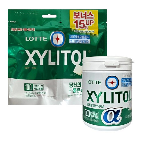 롯데 자일리톨 껌 1개씩 (오리지날 알파 용기 + 오리지날 리필), 86g, 1개