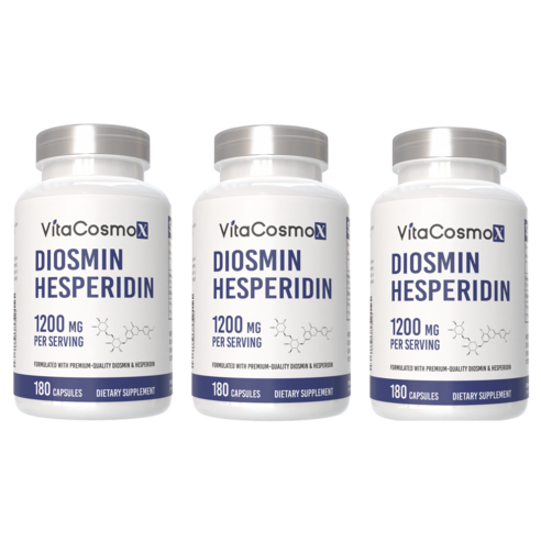 VitaCOS 코스moX Diosmin 헤스페리딘 1200mg 복합체, 180캡슐, 시트러스 바이오플라보노이드 풍부한 과일 추출물, 100% 채식주의자, GMO 프리 및 글루텐