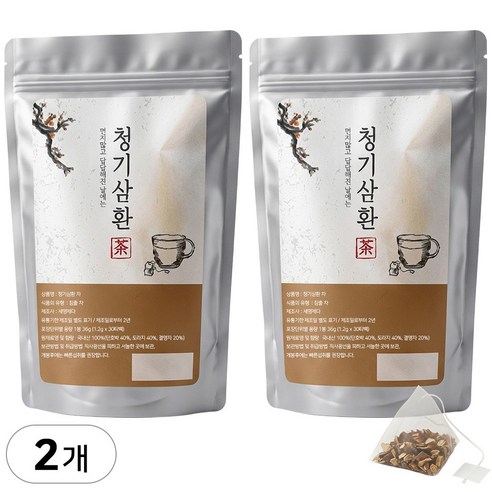 청기삼환차 티백 목에 좋은 도라지 호박 결명자차 기관지 기침 가래 관리 건강차, 2개, 30개입, 1.2g