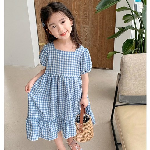 꼬꼬몽 스카이 체크 여아 원피스 유아 여름 아동복