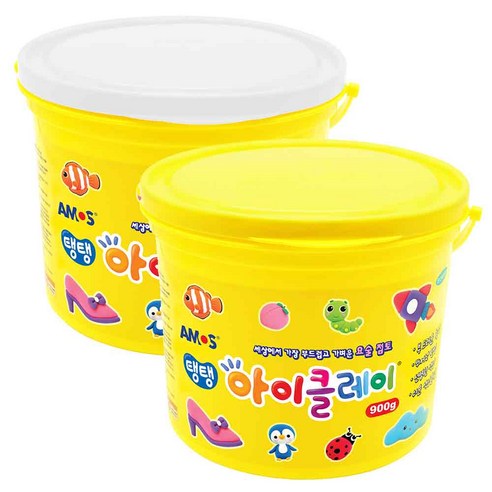 [신학기특가 100개한정]아모스 탱탱 아이클레이 대용량 각각 900g, 흰색+노랑, 1800g, 1세트