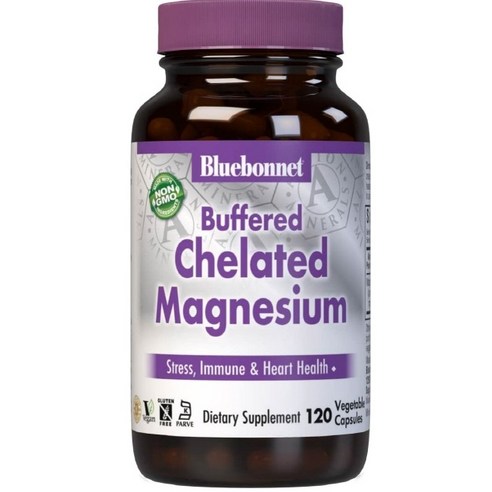 최신정품 BlueBonnet 버퍼드 킬레이트 마그네슘 120정 베지캡슐 블루보넷 Chelated Magnesium +휴대용약통 별도증정