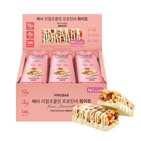 헬시플레이스 빼바 리얼초콜릿 프로틴바 화이트 40g 9EA (1박스)