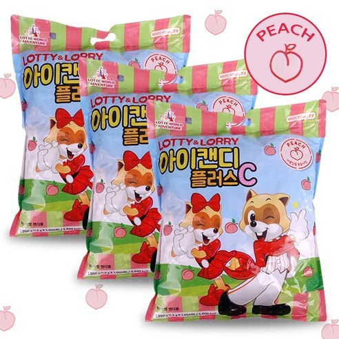 로티 앤 로리 아이캔디 플러스C 1000정 새콤달콤 복숭아맛 대용량 어린이 키즈비타민, 1.2kg, 3개