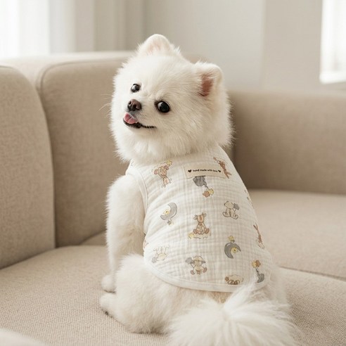 강아지옷 여름옷 순면 올인원 조끼 실내복 잠옷 사계절 강아지 고양이 통기성이 좋은 홈웨어, 1개, 애니멀