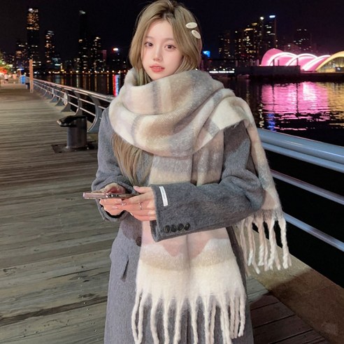 허블리 여성 소프트 머플러 겨울 목도리 체크 머플러