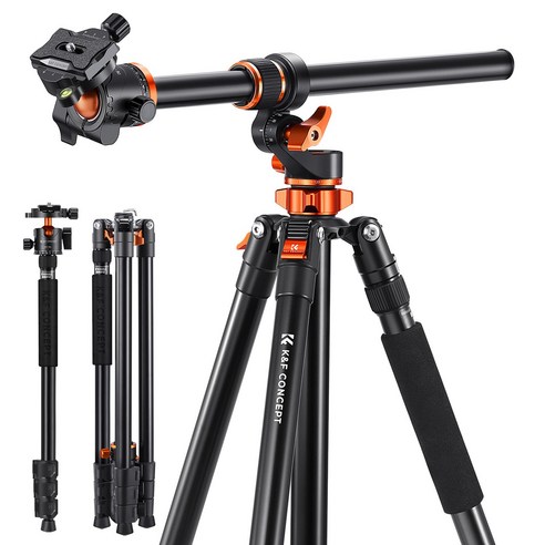 K&F CONCEPT 2.3m 탈착식 모노포드 가로형 센터 컬럼 카메라 삼각대, 1개, T254A7+BH-28L