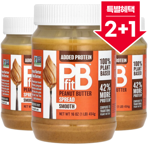 2+1 피비핏 땅콩버터 스프레드 스무스 454g 프로틴 단백질 함유 / 해외직구 미국정품, 3개, 454g