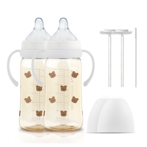 하이비 PPSU 에잇벤트 배앓이방지 젖병 볼빵곰 270ml 트윈팩, M(3개월이상), 간편 타입2p/볼빵곰 화이트, 1개, 270ml