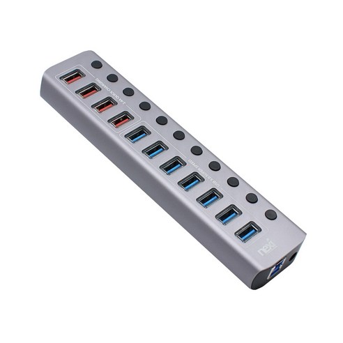 NEXI NX812 USB3.0 7포트+4포트+PD 유전원허브(NX-U1012P), 다크실버, 1개