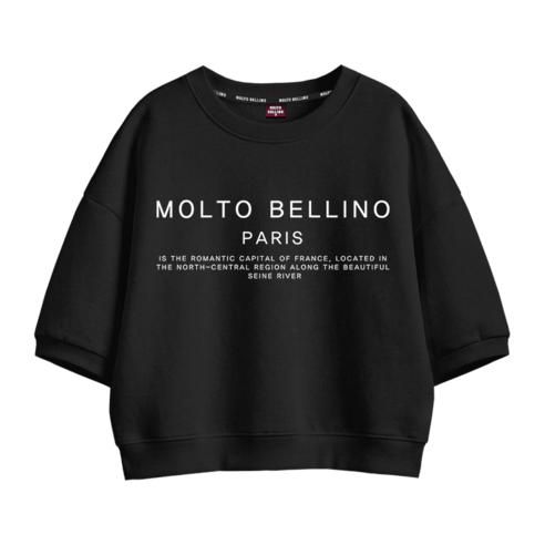 몰토벨리노 MOLTOBELLINO 파리 커플 오버핏 세미크롭 반팔 맨투맨 티셔츠