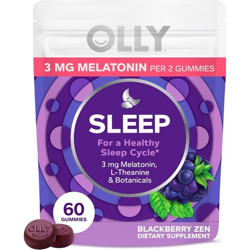 OLLY 수면젤리, 3mg 멜라토닌, L-테아닌, 카모마일과 레몬향 추출물, 블랙베리맛, 30일 공급분-60알