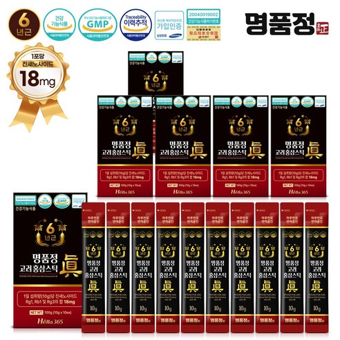 명품정 6년근 고려 홍삼 스틱 진 실속형 1포당 진세노사이드 18mg, 100g, 6세트
