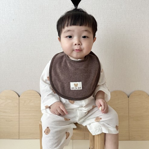 돗투돗 마카롱 양면 테리빕 턱받이, 1개, 1개입, 돗꼼(브라운)