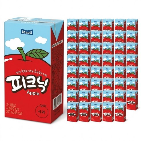 매일 피크닉 사과 200ml x 24팩 어린이집 학교 단체 간식 주스, 48개, 200ml