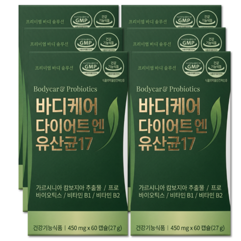 체지방 감소 다이어트 유산균 / 12통구매시 비에날씬 유산균 다이어트 bnr17 식약청인증 증정, 6개, 60정