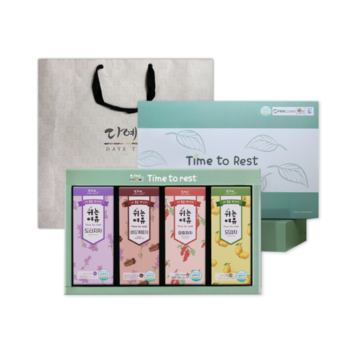 [본사직영] 다예 쉬는여유 따뜻한목소리 4종(60티백) 차 선물세트+쇼핑백(도라지차,생강계피차,오미자차,모과차)